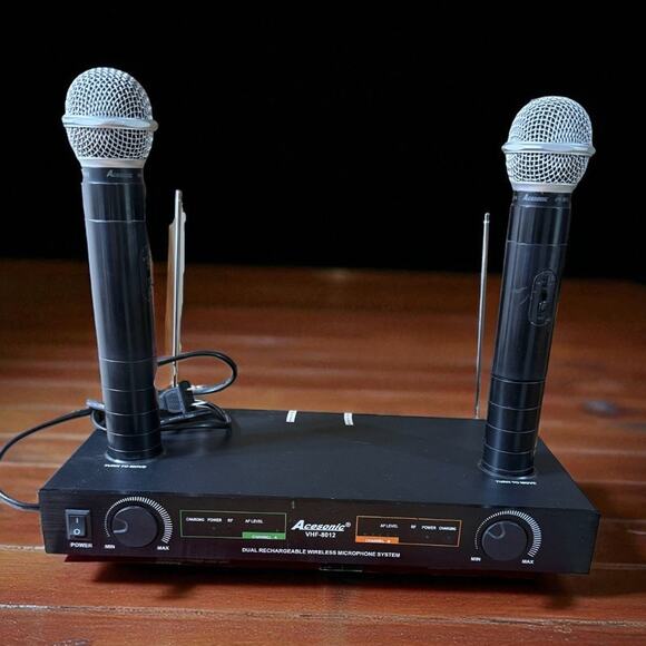 Acetonic VHF-8012 Dual Wireless Microphone System w/ Receiver & Cords – Tested - Picture 1 of 5